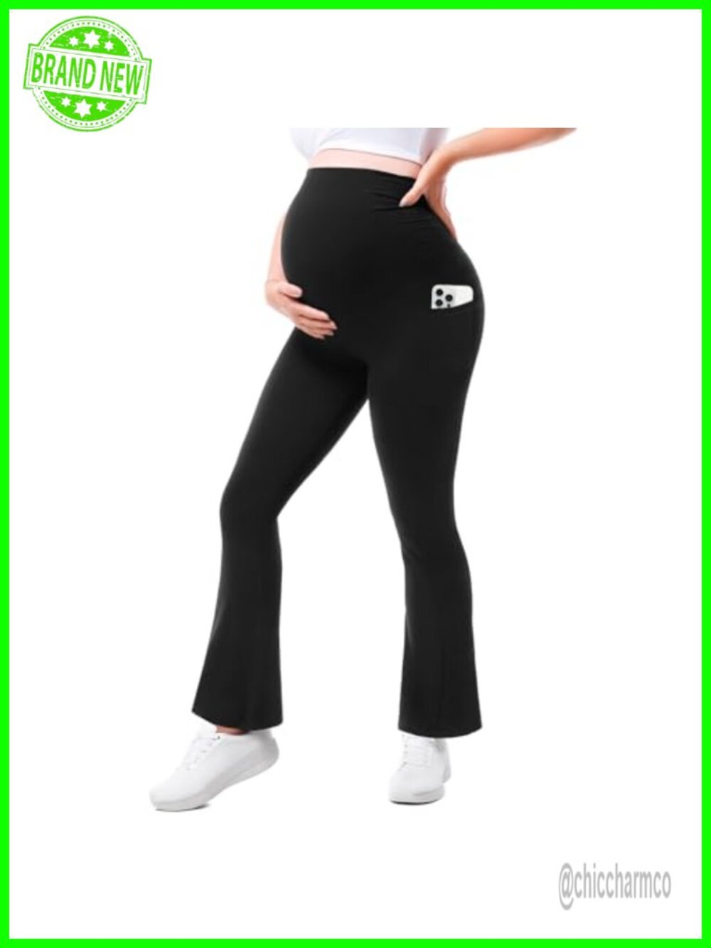 Maternity Flare Leggings Yoga Pants with Pockets High Waist